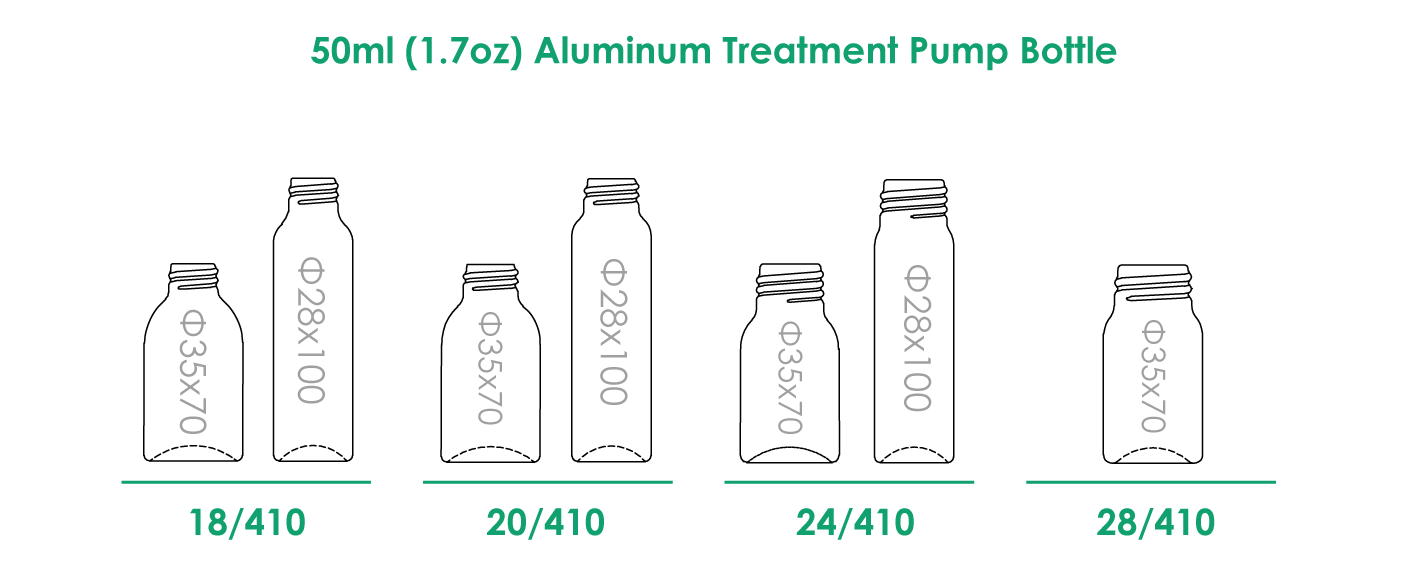 Botellas con bomba para tratamiento de aluminio de 50 ml, CUELLOS