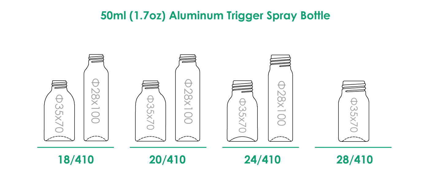 Bouteilles de pulvérisation à gâchette en aluminium de 50 ml