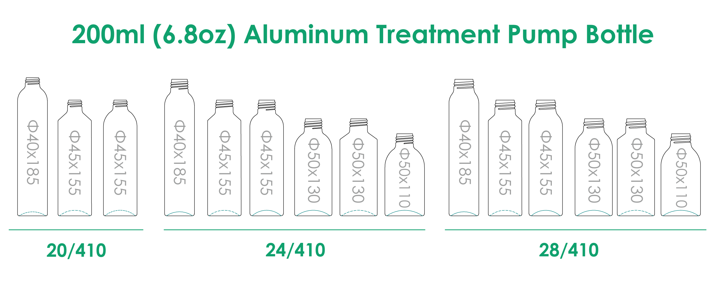 Botella con bomba para tratamiento de aluminio de 200 ml con acabado en el cuello