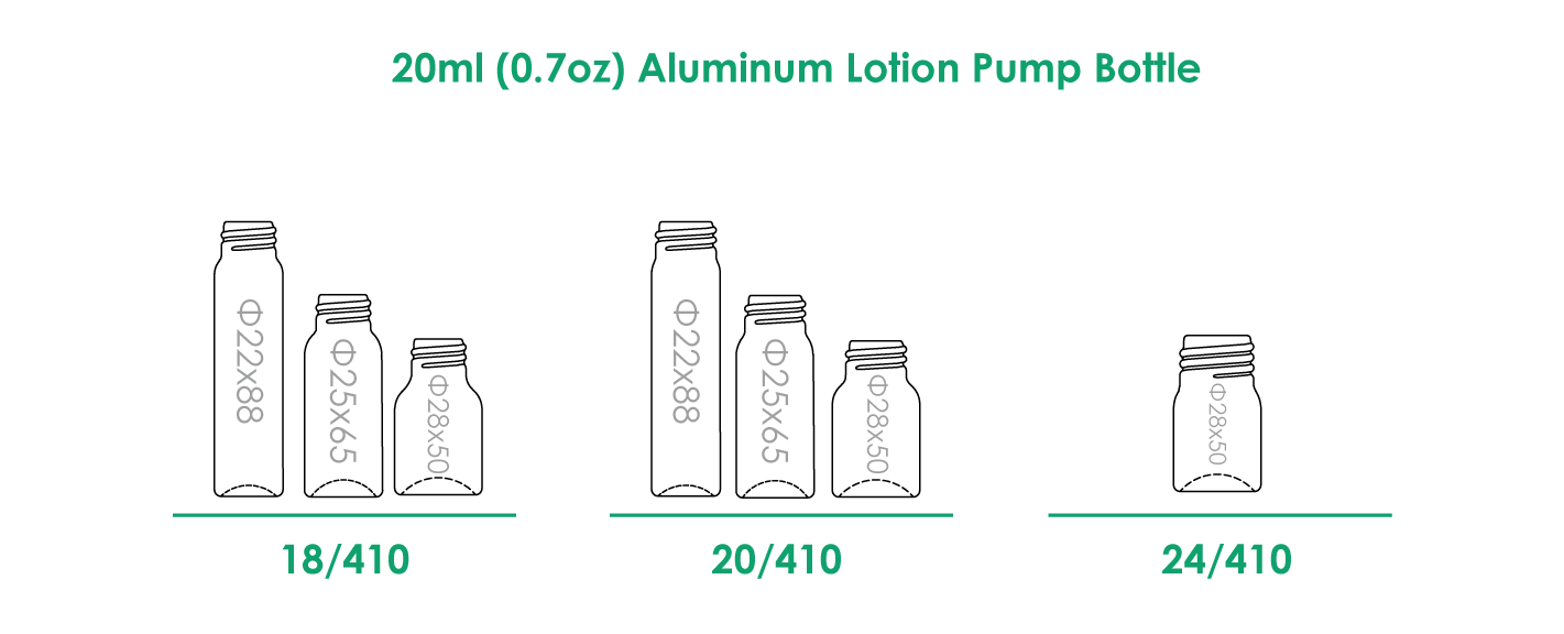 Flacon pompe à lotion en aluminium de 20 ml avec finition du col