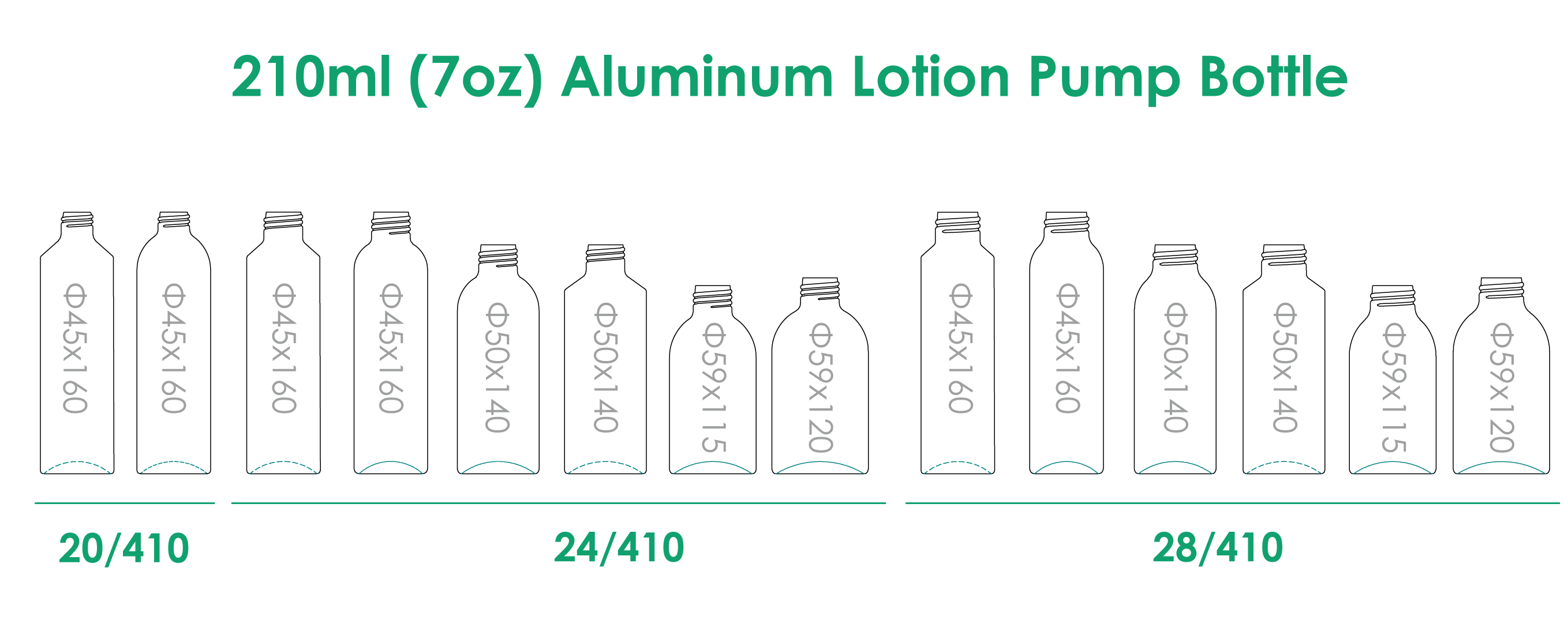 Bouteille à pompe en aluminium de 210 ml avec finition du col