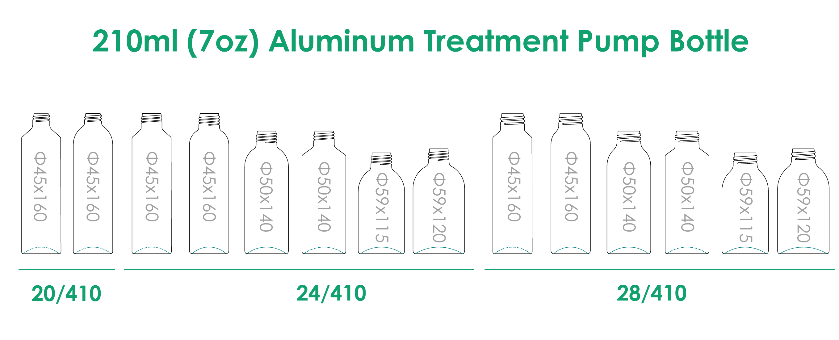 Botellas con bomba para tratamiento de aluminio de 210 ml con acabado en el cuello