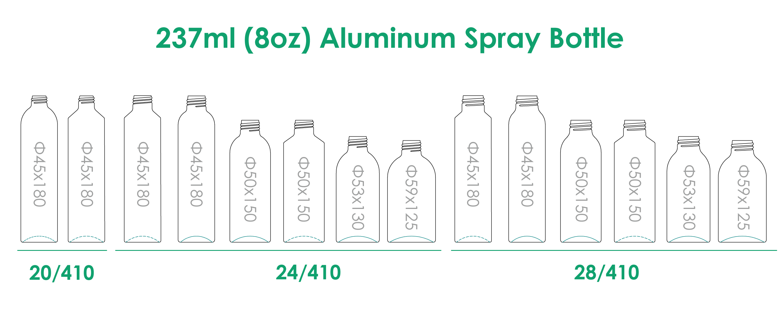 Botella con pulverizador de aluminio de 237 ml con acabado en el cuello