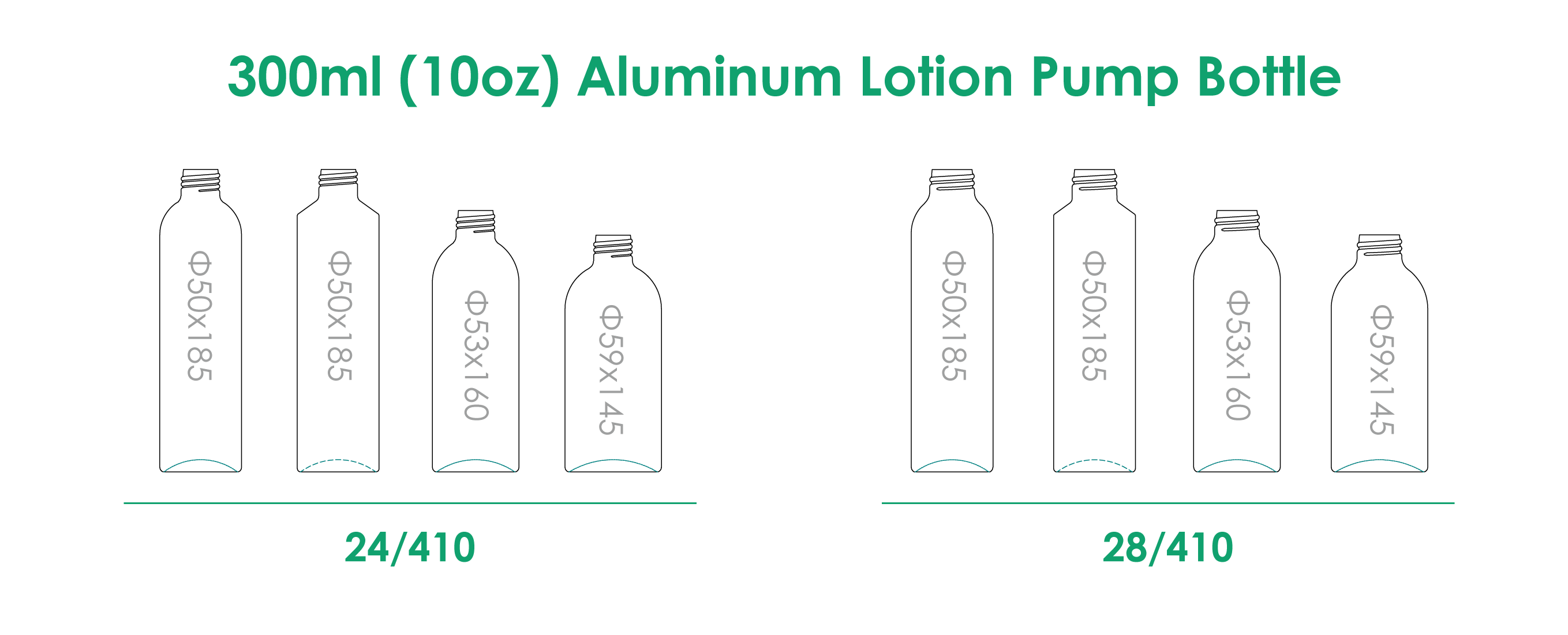 Bouteille à pompe en aluminium de 300 ml avec finition du col