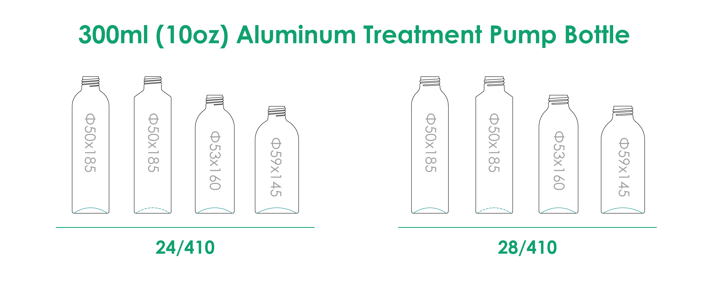 Botella con bomba para tratamiento de aluminio de 300 ml con acabado en el cuello