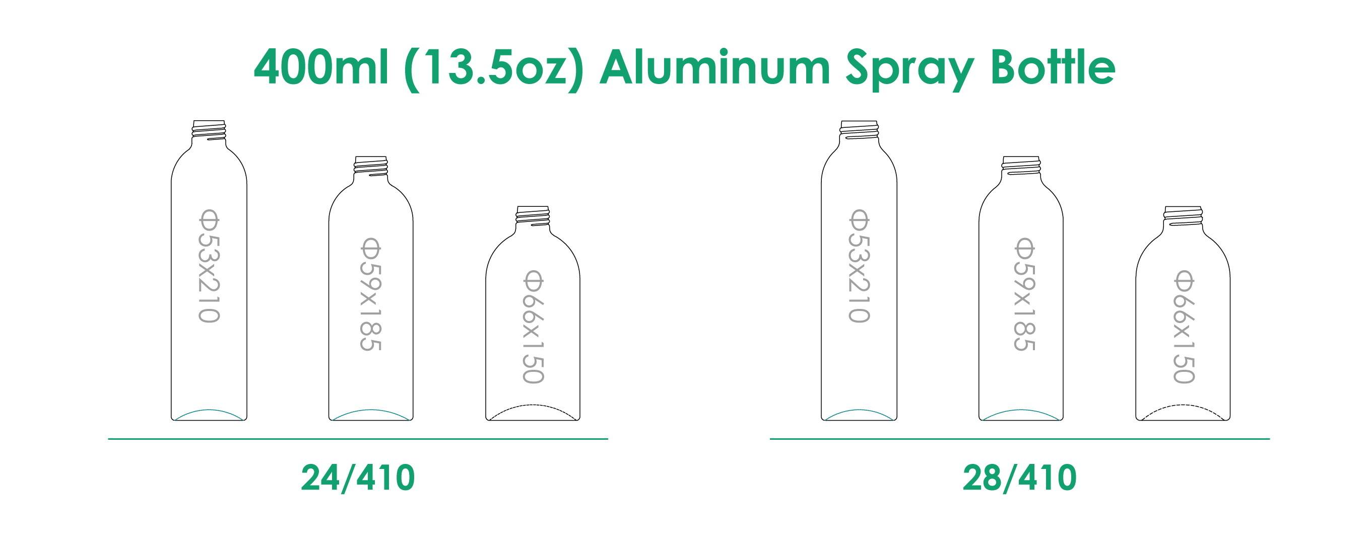 Botella con pulverizador de aluminio de 400 ml con acabado en el cuello