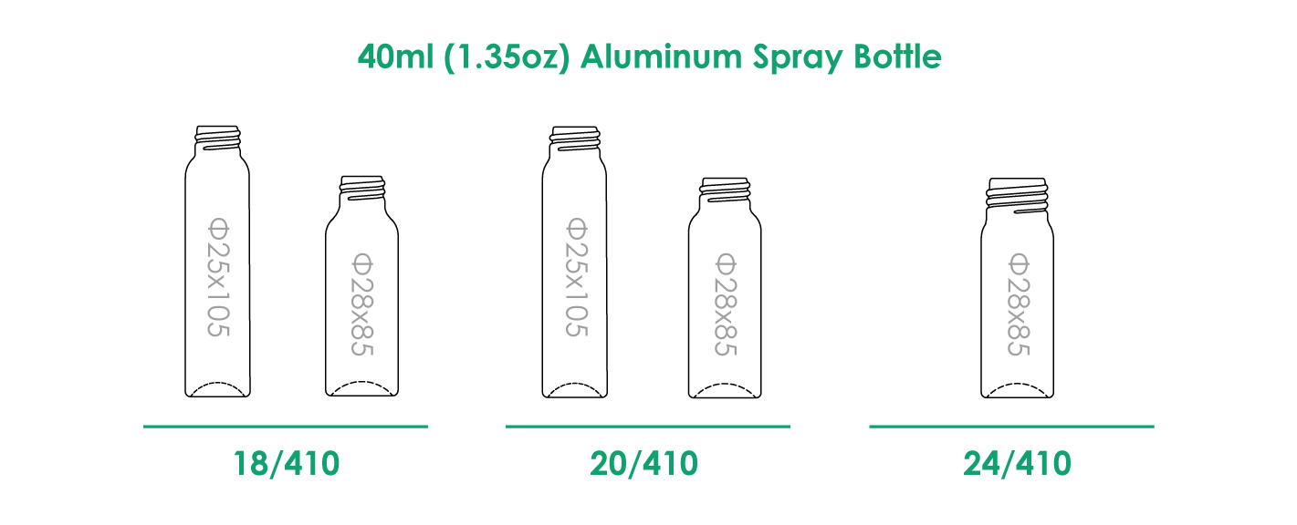 Botella con pulverizador de aluminio de 40 ml con acabado en el cuello