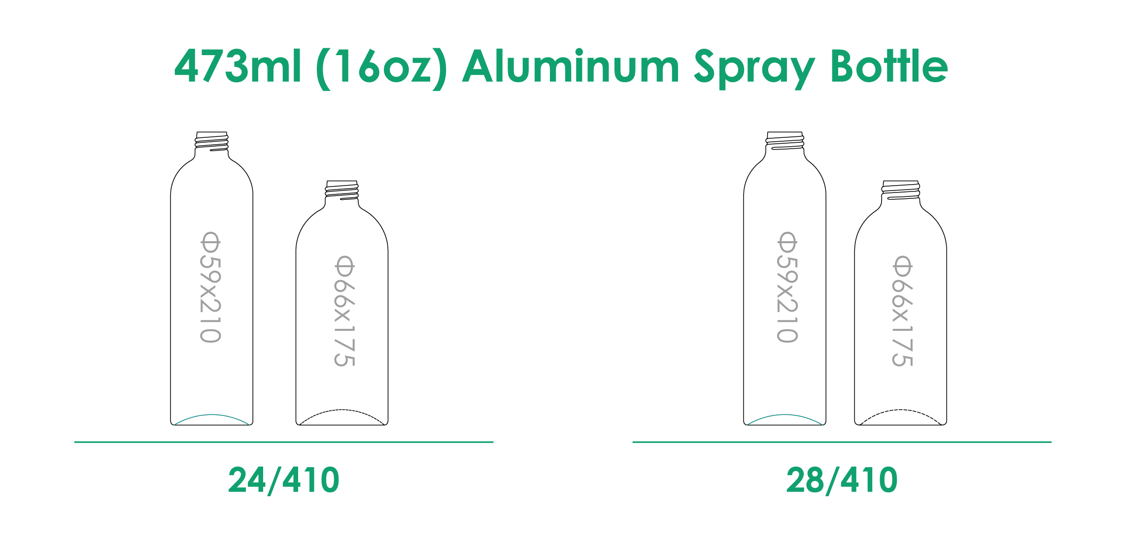 Botella con pulverizador de aluminio de 473 ml con acabado en el cuello