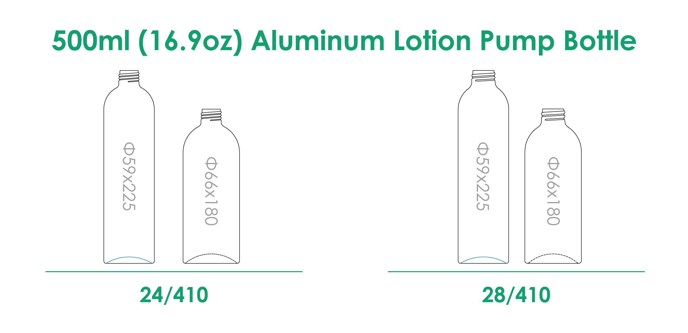 Bouteille à pompe en aluminium de 500 ml avec finition du col