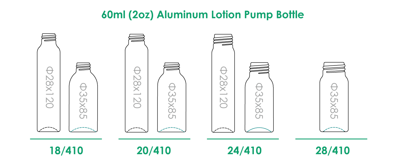 Flacon pompe à lotion en aluminium de 60 ml avec finition du col