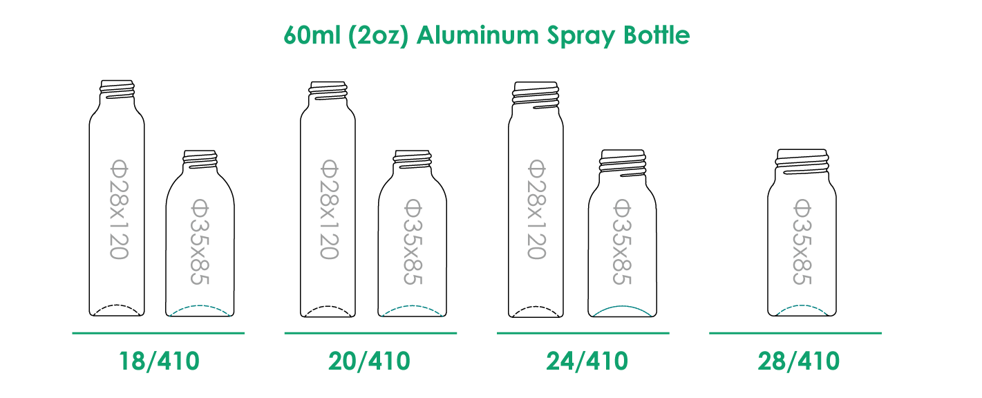 Botella con pulverizador de aluminio de 60 ml con acabado en el cuello