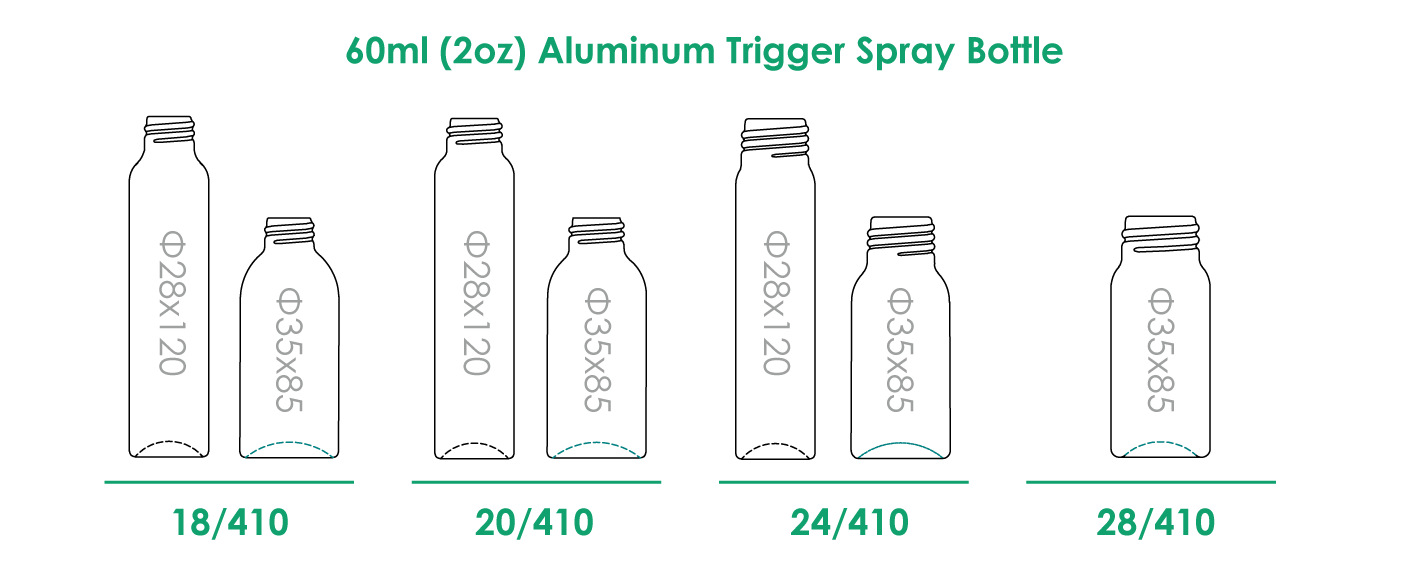 Flacon pulvérisateur à gâchette en aluminium de 60 ml avec finition du col