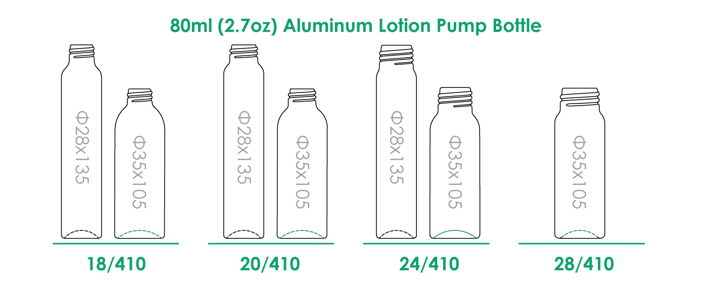 Flacon pompe à lotion en aluminium de 80 ml avec finition du col